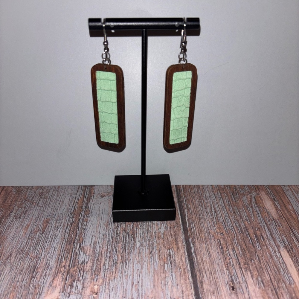 Mint Green and Brown Rectangular Earrings